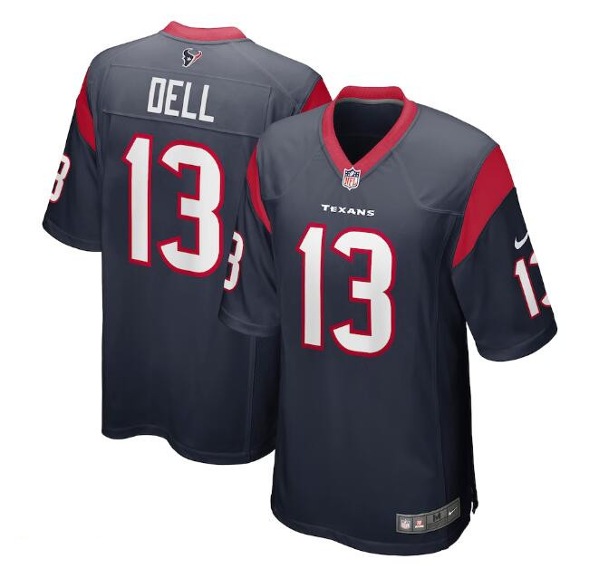Men's Navy Houston Texans #13 Tank Dell Stitched Game Jersey